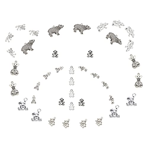 SUNNYCLUE 1 caja 10 estilos 40 piezas Estilo Tibetano Aleación Abalorios de Oso Animal Oso Mano Corazón Colgantes para Bricolaje Pendiente Collar Pulsera Joyería Accesorio Llavero Decoración