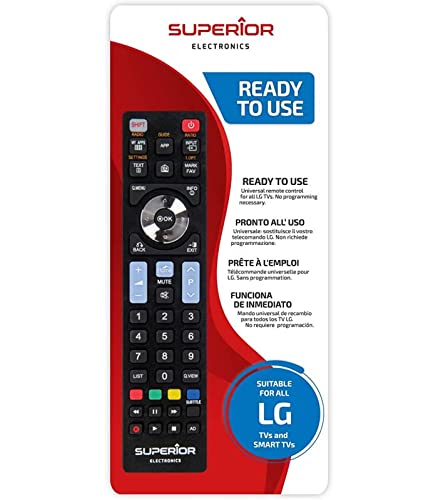 Superior Electronics SUPTRB007 - Mando a Distancia de Repuesto Universal Compatible con Todos los televisores y Smart TV de la Marca LG, Listo para Usar, no Requiere programación, Negro