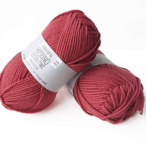 Superwash 100% hilo de lana merino para tejer y ganchillo, 3 o ligero, DK, Leight Worsted Weight, gotas Merino extra finas, 1.8 oz 115 yardas por bola (32 rosas oscuras)