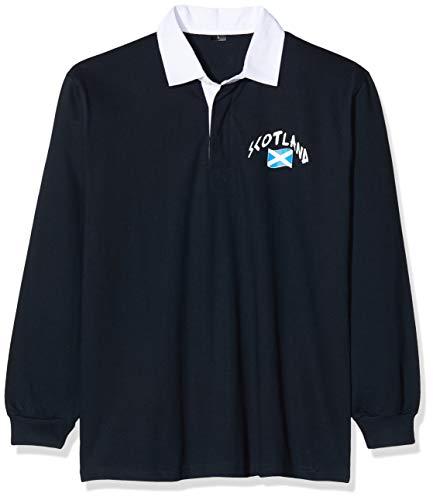 Supportershop - Polo Rugby escocés LS Marino de Manga Larga Unisex, Talla S (Talla del Fabricante: S)