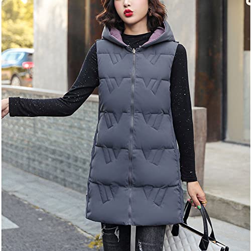 Surwin Chaleco de Plumón Largo con Capucha para Mujer, Reversible Chaleco Casual Chaleco Cálido Abrigo de Invierno sin Mangas Resistente al Viento Chaleco Chaquetas Abrigos