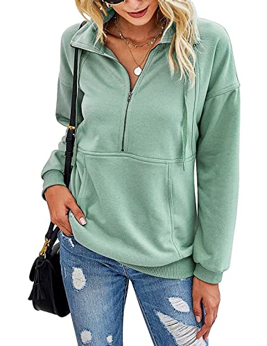 Svanco Sudaderas Sin Capucha Mujer Manga Larga Pullover Invierno Casual Blusas Top con Bolsillos Otoño Chaqueta Deportiva Collar del Soporte