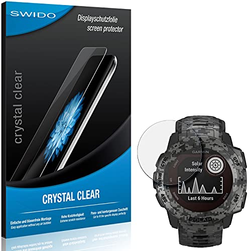 SWIDO Protector de pantalla para Garmin Instinct Solar Camo (45 mm) [2 unidades] Cristal transparente, polvo y arañazos/protector de pantalla, protector de pantalla de cristal blindado