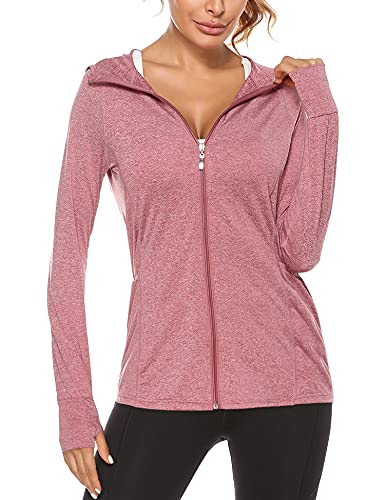 Sykooria Sudadera Mujer Cremallera y Capucha Chaqueta Deportiva elástica Mujer Running Sudaderas Mujer con Capucha con Bolsillos elásticos Sudadera Mujer Lisa con Agujeros para los Dedos