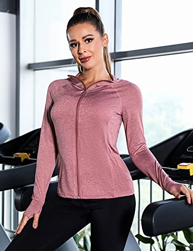 Sykooria Sudadera Mujer Cremallera y Capucha Chaqueta Deportiva elástica Mujer Running Sudaderas Mujer con Capucha con Bolsillos elásticos Sudadera Mujer Lisa con Agujeros para los Dedos