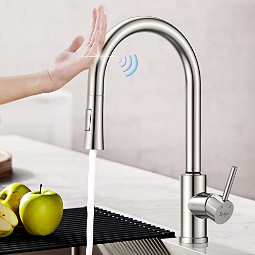 Synlyn Touch Sensor Grifo de cocina Grifo de fregadero extensible Grifo de cocina con ducha Mezclador monomando fabricado en acero inoxidable Grifo mezclador giratorio de 360 ​​° de alta presión