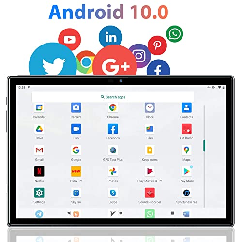 Tablet 10.1 Pulgadas, OUZRS Android 10 Tableta PC Ultrar-Rápido, 4G LTE+5G WiFi, Octa-Core 1.6 GHz 6GB + 64GB (TF 512GB), Dual SIM/SD,1920x1200 FHD, Cámara 8MP+5MP, Bluetooth, GPS, Type-C- Plata