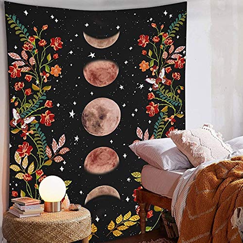 Tapiz estrellado de luna psicodélica flor colgante de pared arte impresión decoración de pared tapiz estrellado tela de fondo A2 73x95cm