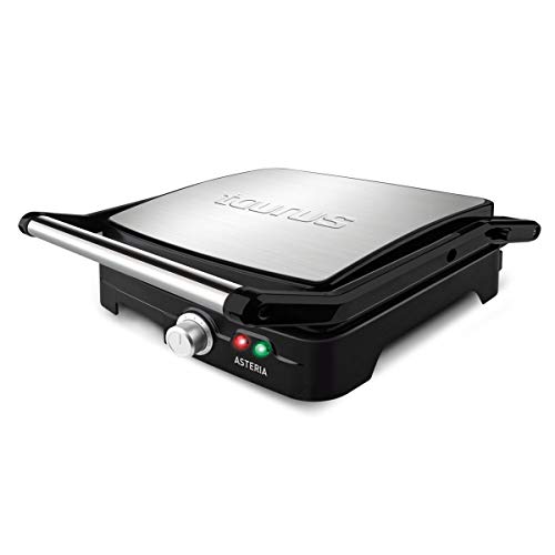 Taurus Asteria - Grill y plancha de asar, 2200W de potencia, placas de 28 x 22 cm, parrilla eléctrica con regulador de temperatura, apertura 180º, asa de toque frío, antiadherente libre de PFOA