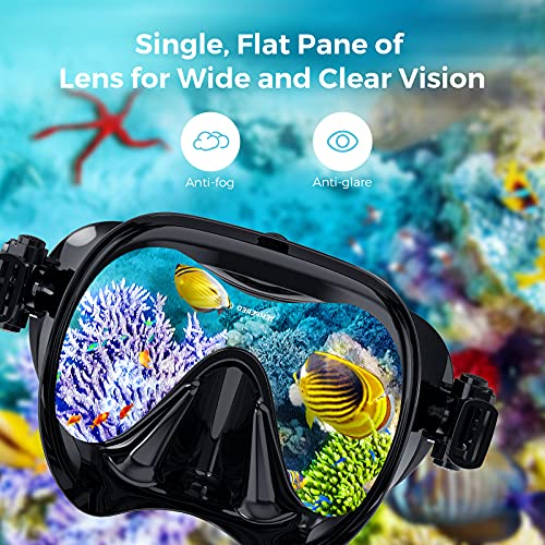 TAWAK Máscara de Buceo antivaho y antifugas para Adultos y jóvenes Juego de Snorkel en Tubo seco panorámico de 180 Grados con Soporte para cámara para Hombres, Mujeres y niños