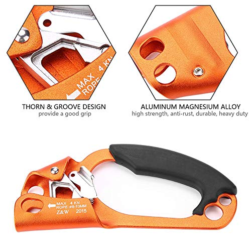 Tbest Ascender Mano Escalada,Escalada Roca Mano Derecha Abrazadera Ascendente Alpinismo Ascender Roca Escalada reemplazo para 8mm-13mm Equipo de Escalada de Mano Derecha,Naranja/Verde/Gris(Naranja)