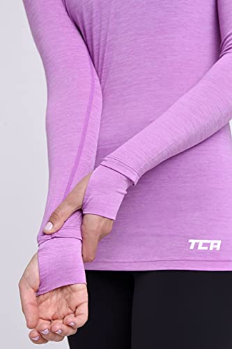 TCA Mujer Elle Camiseta Termica con Cuello en V - Manga Larga - Lila L