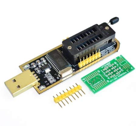 TECNOIOT Programador USB Flash BIOS EEPROM Serie CH341A 24 25 con Software y Controlador + módulo Adaptador de Clip SOIC8 SOP8