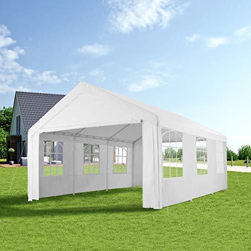 TecTake 403260 Carpa Pabellón de Jardín, 100% Impermeable, Resistente Rayos UV, Cuatro Paneles Laterales, 600x400x315 cm, Blanco