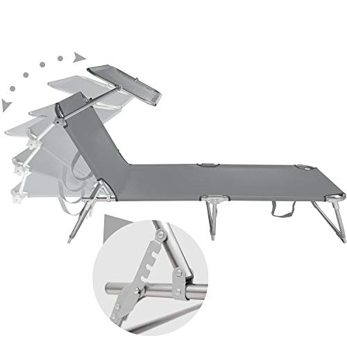 TecTake 800035 Set de 2 tumbonas, Conjunto de tumbones Plegables con Estructura de Metal y Parasol para Playa, Muebles de jardín, Mobiliario Exterior