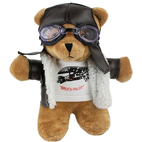 Teddys Rothenburg Oso piloto de peluche de pie, 24 cm, color marrón con traje de piloto de peluche