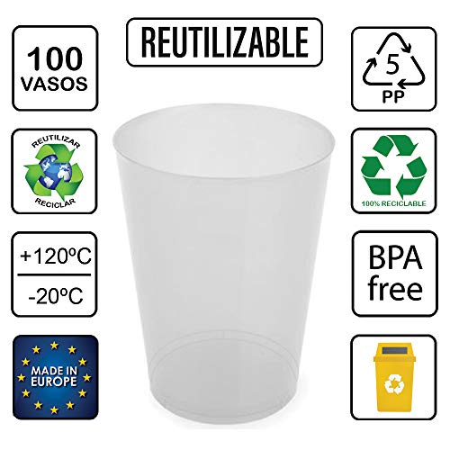 TELEVASO - 100 Unidades - Vaso Sidra 500 ml Reutilizable - Polipropileno (PP) - Color traslúcido - Vaso ecológico Libre de BPA, Ideal para Cerveza, cubatas, Agua