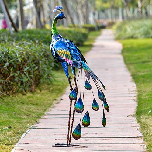 TERESA'S COLLECTIONS 89CM Pavo Real de Metal Adornos de Jardín, Decoración de Esculturas de Jardín, Estatua Figura de Jardín Ornamento para Jardín, Patio Interior, Casa, Patio, Césped