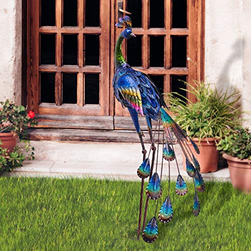 TERESA'S COLLECTIONS 89CM Pavo Real de Metal Adornos de Jardín, Decoración de Esculturas de Jardín, Estatua Figura de Jardín Ornamento para Jardín, Patio Interior, Casa, Patio, Césped