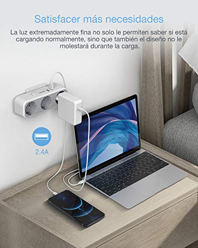 TESSAN Ladron Enchufes, 5 en 1 Enchufe con Interruptor, Enchufe USB Multiple con 3 Enchufes y 2 Puertos USB, Ladrones Enchufes Modernos Compatible con Phone, Pad, Multiplicador Enchufe para Hogar