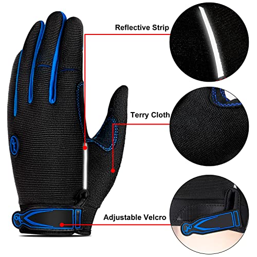 TEUEN Guantes Ciclismo Dedos Largos Guantes MTB con Pantalla Táctil Guantes Bicicleta Montaña para Hombre Mujer Guantes De Ciclismo con Acolchadas De Gel (Azul, M-Medio)