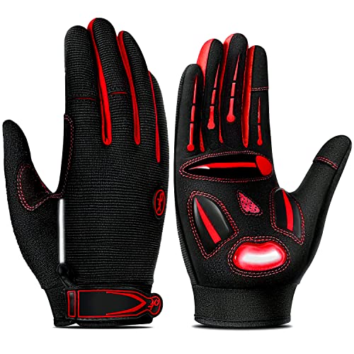 TEUEN Guantes Ciclismo Dedos Largos Guantes MTB con Pantalla Táctil Guantes Bicicleta Montaña para Hombre Mujer Guantes De Ciclismo con Acolchadas De Gel (Rojo, L-Grande)