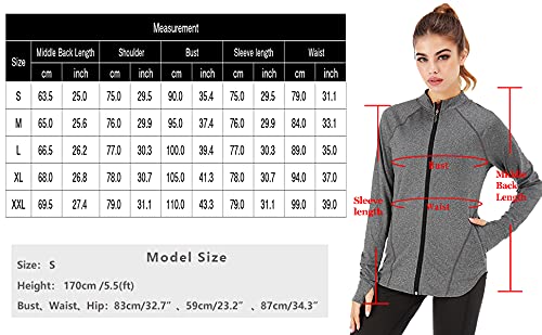 Ticioeke Chaqueta Deportiva Mujer Sudadera de Manga Larga con Cremalleracon, Sudadera para Mujer Casual Cuello Redondo con Bolsillos Transpirable, Secado rápido, Running Fitness Ciclismo