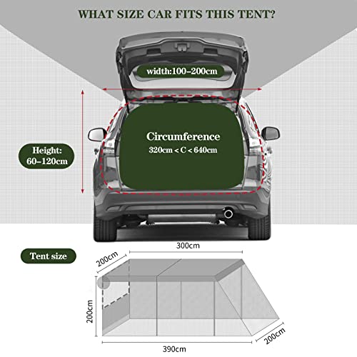 Tienda de Campaña Remolque Coche, Crtkoiwa Carpa Trasera de Coche con Tienda de Protección Solar y Antimosquitos Multifunción de Red Carpa Extendida Lateral para SUV/RV/Bus