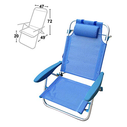 TIENDA EURASIA® Silla Plegable de Playa con Cojín - Silla Reforzada con 4 Posiciones - Estructura de Aluminio y Tela de Textileno (Azul Liso)