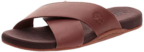 Timberland Seaton Bay Cross Strap Slide, Sandalias Hombre, Marrón Rust Leather, 44 EU