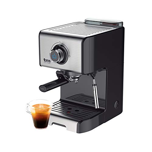 TM Electron TMPCF101 Cafetera espresso manual con presión de 15 bar, 1200 W, tanque de 1,2 L, espumador de leche, 3 funciones, de acero inoxidable, 1 tazas