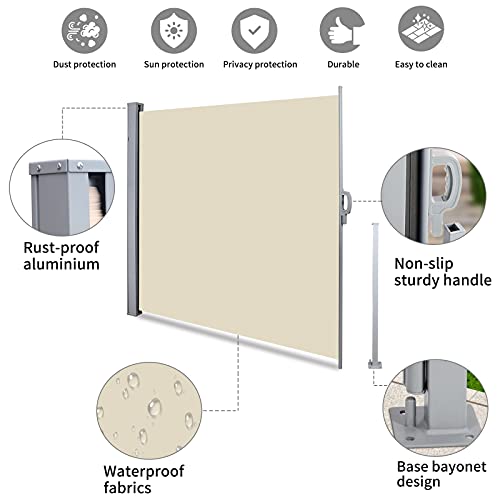 Toldo Lateral Retráctil, 160x300cm Toldo Impermeable Enrollable Exterior, Anti-UV, Protección de Privacidad, Toldos Laterales de Alumínio para Patio BalcónTerraza Jardín Tejado Barra