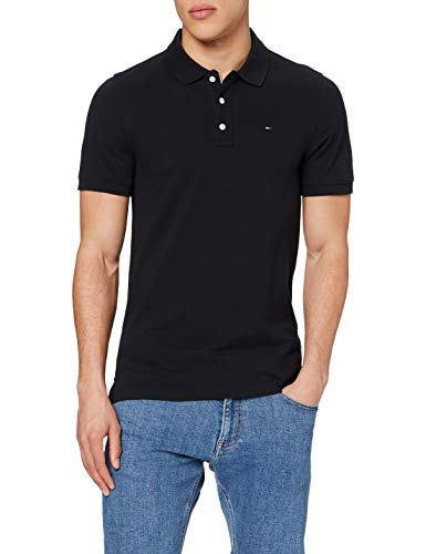 Tommy Jeans Piqué P, Camiseta Polo con Cierre de 3 Botones Hombre, Negro (Tommy Black), L