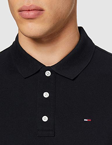 Tommy Jeans Piqué P, Camiseta Polo con Cierre de 3 Botones Hombre, Negro (Tommy Black), L