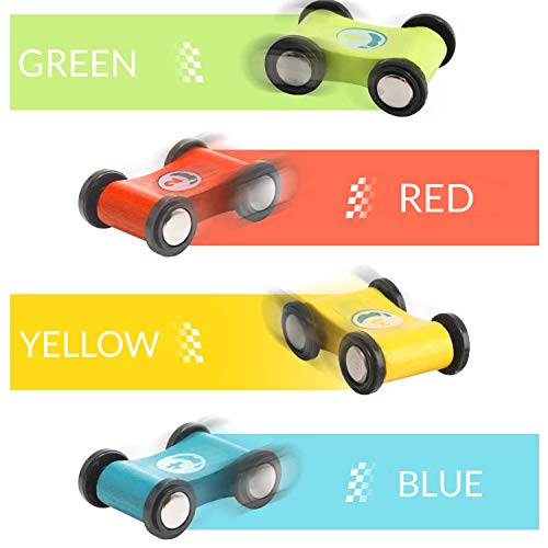 Top Bright Circuito de Carreras con Coches de Juguete para Bebés y Niños pequeños de 1 y 2 años - Pista de Rampas con 4 Mini Coches - Madera de Primera Calidad sin BPA - Seguro, Bonito y Divertido