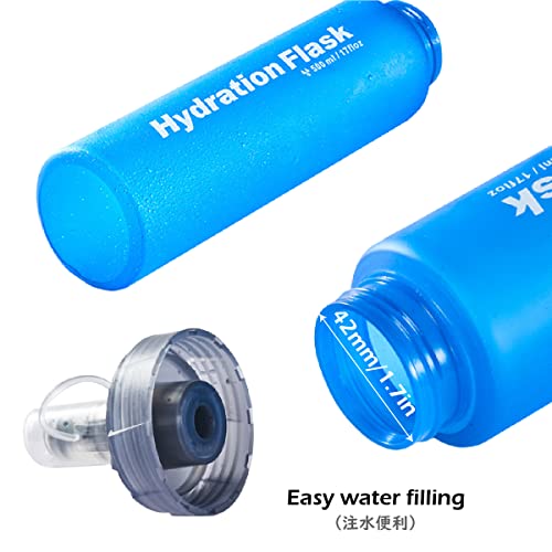 TRIWONDER Botella Soft Flask Bolsa de Hidratación Plegable a Prueba de Fugas 500ml para Mochila de Hidratación para Correr Ciclismo Senderismo (Azul - 500ml - 2 Pcs)