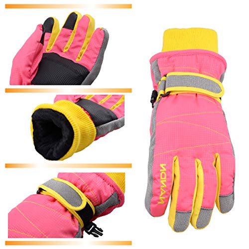 TRIWONDER Guantes de Invierno Niño Cálido Anti-Viento Nieve Guantes para Esquí Ciclismo al Aire Libre (A - Rosado, M (8-10 años))