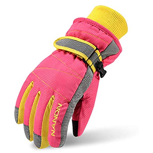 TRIWONDER Guantes de Invierno Niño Cálido Anti-Viento Nieve Guantes para Esquí Ciclismo al Aire Libre (A - Rosado, M (8-10 años))