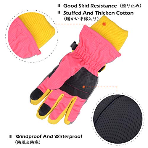 TRIWONDER Guantes de Invierno Niño Cálido Anti-Viento Nieve Guantes para Esquí Ciclismo al Aire Libre (A - Rosado, M (8-10 años))