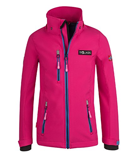 Trollkids Chaqueta Softshell Preikestolen para niñas, Color Rosa/Med Azul/Azul Marino Talla 12 años (152cm)