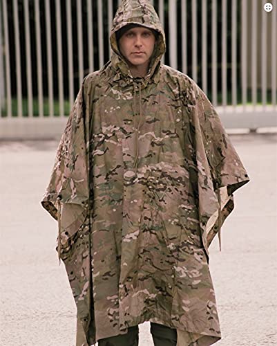 TS Tactical Store Chubasquero Poncho de lluvia con capucha impermeable ligero 5000mm Color Multitarn Multifuncional: Toldo, manta suelo camping o manta picnic para senderismo, ciclismo MILTEC 5000MT