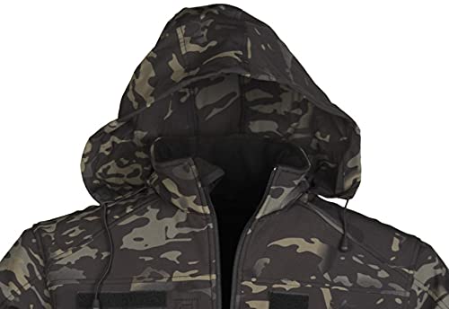 TS Tactical Store SOFTSHELL Chaqueta Militar táctica Softshell DARK CAMO impermeable 5000mm | Chaqueta Cortavientos outdoor para hombre con capucha altamente transpirable, MIL-TEC Premium Talla L