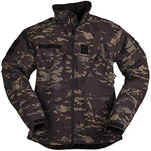 TS Tactical Store SOFTSHELL Chaqueta Militar táctica Softshell DARK CAMO impermeable 5000mm | Chaqueta Cortavientos outdoor para hombre con capucha altamente transpirable, MIL-TEC Premium Talla L