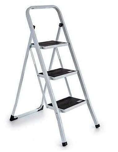 TU TENDENCIA UNICA Escalera Metal Plegable Blanca 3 escalones Negros