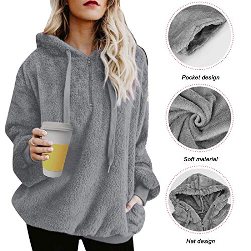 Tuopuda Mujer Sudadera con Capucha Suelta Tallas Grandes Invierno Manga Larga Pullover Deportivo Cremallera Chaqueta Hoodies Suéter Abrigo con Bolsillos 2019 El Nuevo