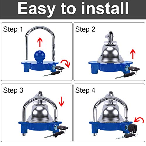 Turnart Antirrobo Remolque Universal Candado Remolque Enganche Remolque Bola Remolque Accesorios Caravana Candado De Seguridad Remolques para Coches Dos Protección Seguridad Antirrobos Llaves (Azul)