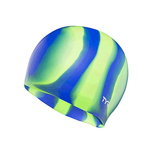 TYR – Gorro de natación de Silicona Multi, Gorro de Silicona para natación, Verde y Azul