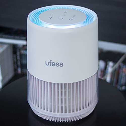 Ufesa PF5500 Purificador de Aire con Sistema de Filtrado de 4 Capas Pre filtro, Carbono Activo, HEPA 13 Antimicrobiano, Ionizado, Hasta 60 metros cuadrados, 3 Velocidades, Silencioso 30dB(A)