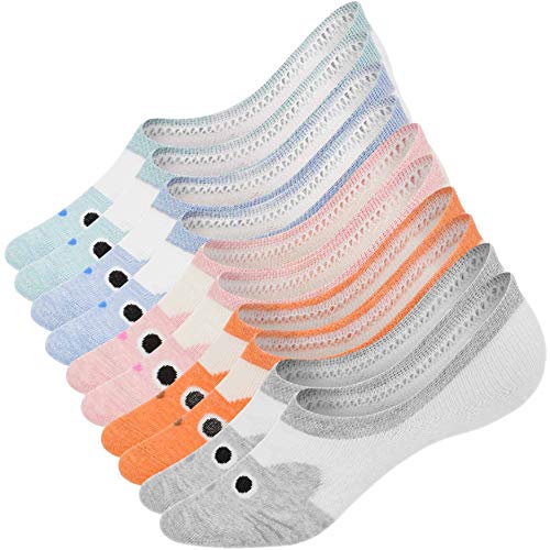 UMIPUBO 10 Pares Calcetines para Mujer Invisibles De Algodón Calcetines Cortos Elástco Con Silicona Antideslizante Anti-olor (G)