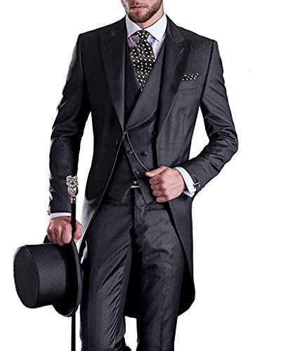 UMISS Hombre Tailcoat Traje de 3 Piezas Traje Formal de Boda con Solapa de Pico de un botón